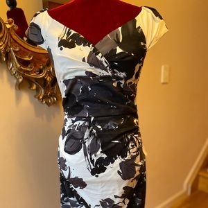 White / Black / Grey floral dress. Size 6